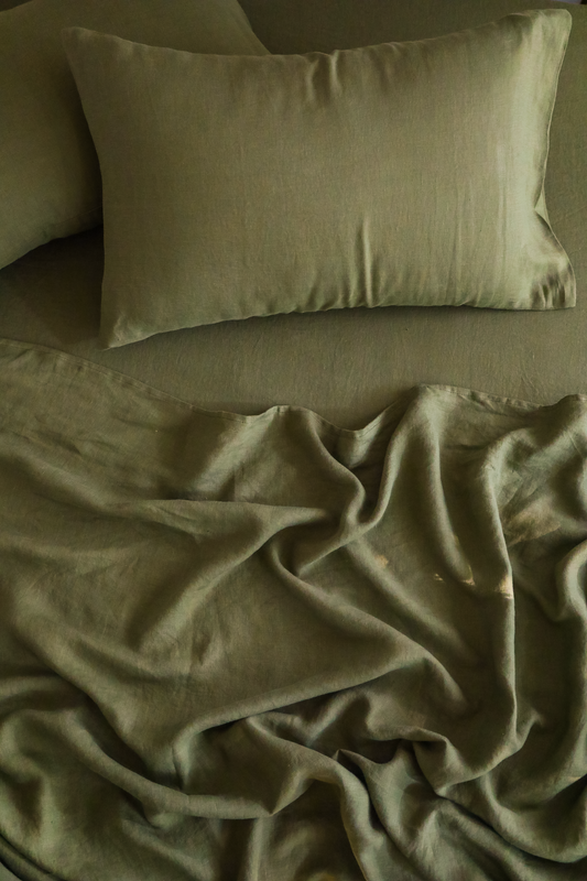 Luxe Linen Bedsheet - Olive Green