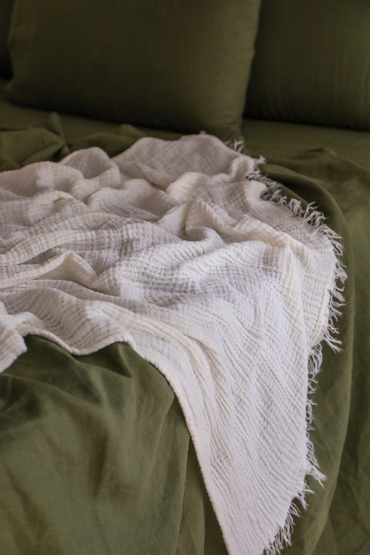 Cotton Throw Blanket - Milk White